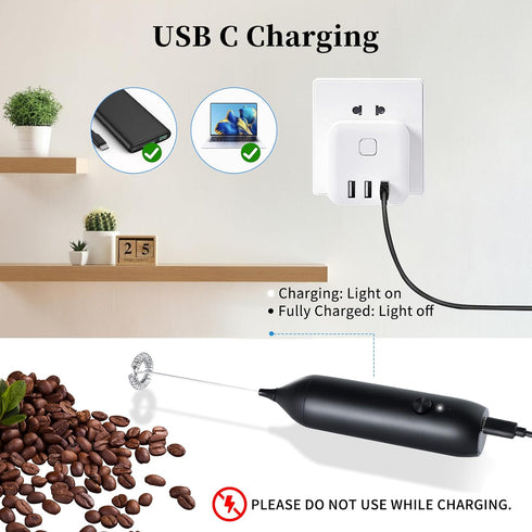 Rechargeable Milk Frother, Coffee Frother Handheld with USB-C Cable, Milk Frother Handheld for Coffee, Latte, Cappuccino, Matcha, Macchiato, Frapp...