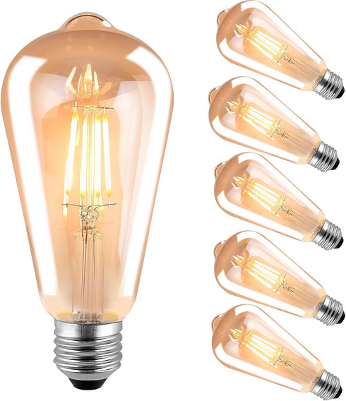 HESSION ST64 LED Edison Bulbs, 4W Equivalent 40W, Soft Light Amber Glass 2700K, LED Filament Bulbs with 90+ CRI E26 Medium Base, Dimmable Light Bu...