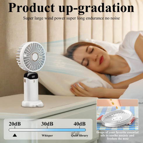 Hand Held Fan Portable, Personal Folding Travel Fan, 5 Speeds, 90° Ajustable Fan Portable Rechargeable with Base, Small Quiet Cooling Fan for Tent...