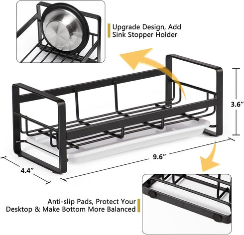 FANGSUN Large Sponge Holder for Kitchen Sink, 304 Stainless Steel Sink Caddy Organizer with Removable Drip Tray, Countertop Dish Soap Holder, Not ...