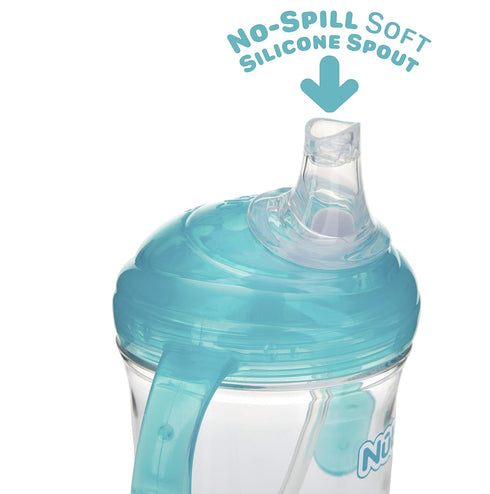Nuby No Spill 360 Weighted Straw Grip N' Sip Tritan Cup with Hygienic Cover, 8 Oz, Trainer Cup, Teal...