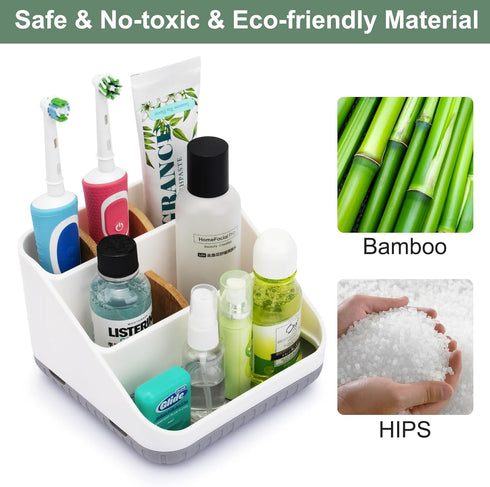 Bathroom Toothbrush Holders for Countertop - Electric Toothbrush Organizer 6 Slots Bamboo Tooth Brush Organization for Kids Family, Toothpaste Hol...