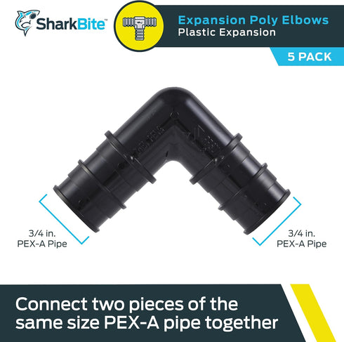 SharkBite 3/4 Inch Poly Expansion 90 Degree Coupling for PEX-A Pipe, Pack of 5, Plastic Plumbing Fittings, Plastic Elbow Coupling for PEX-A Tubing...