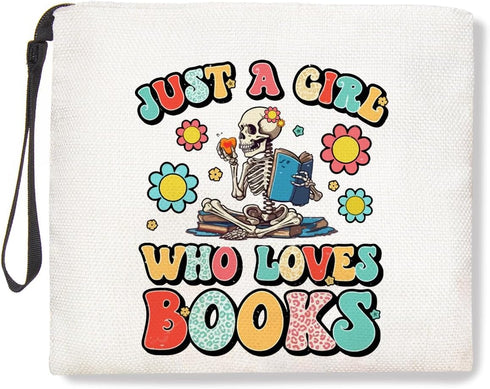 Book Lovers Gifts Skull Makeup Bag Book Club Gifts Cosmetic Travel Bag Bookish Gifts Zipper Pouch Book Themed Gifts Skincare Bag Nerd Bookworm Rea...