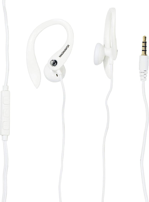 Magnavox MHP4854-WH Earhook Earbuds with Microphone in White | Available in Black & White | Earbuds Earhook with Microphone | Extra Value Comfort ...