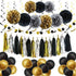 Black and Gold Party Decorations - DIY Tissue Paper Pom Poms Flowers, Tassel, Balloons, Hanging Swirl, Paper Circle Garland for Graduation and Ret...
