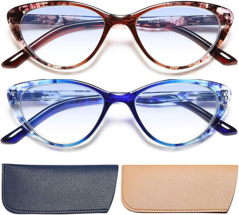 EYEURL Cat Eye Reading Glasses for Women 2 Pair Blue Light Blocking Readers 1.75 Comfort Spring Hinge Lightweight Eyeglasses Anti Glare for Ladies...
