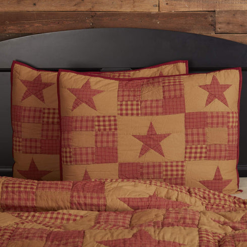 VHC Brands Ninepatch Star Hand Quilted Bedroom Decor, Standard Sham, Red, 21x27...