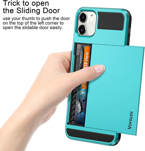Vofolen Compatible with iPhone 12 Mini Case 5G Wallet Cover Credit Card Holder Slot Sliding Door Hidden Back Pocket Anti-Scratch Dual Layer Protec...