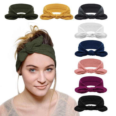 DRESHOW 8 Pack Headbands for Women Bow Knotted Hair Band Facial Cloth Rabbit Ears Running Sport Elastic Hair Wrap...