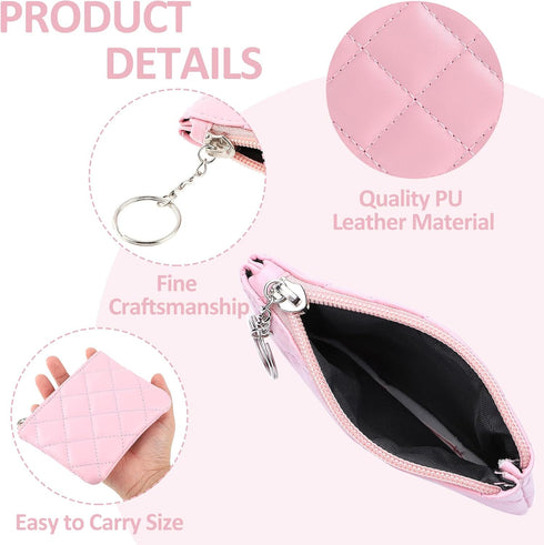 simarro Small Coin Purse for Women, Rhombus Embroidery PU Zipper Coin Purse Portable Change Wallet Short Ladies Coin Purse with Keychain Zipper Co...