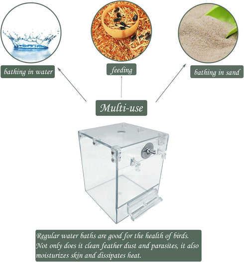 PINVNBY Bird Bath Box,Parrot No-Leakage Bathtub for Cage Hanging Tube Shower Box Cage Accessory with Water Injector and Balls Toys for Small Pet B...
