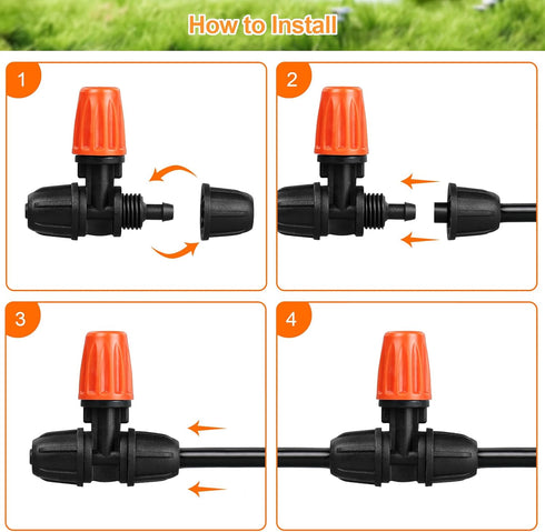 Upgraded Locked 3 Way Atomizing Nozzle for 1/4" Drip Tubing, 25 Pcs Adjustable Micro Spray Irrigation Emitters Tee Misting Drippers for Drip Sprin...