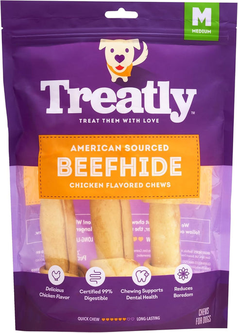 American Sourced Beefhide Bones 6-7" Dog Chew Treats - Chicken Flavor, 3 Count/1 Pack...