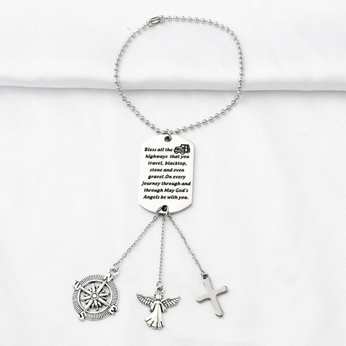 FUSTMW Guardian Angel Rearview Mirror Charm Drive Safe Gifts Car Ornament Hanging New Drivers Gifts May Your Guardian Angel Ride with You (silver)...