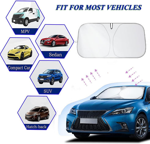 Windshield Sun Shade | Car Sun Shade Windshield | Foldable Front Windshield Sunshades | Reflective Shade for Front Windshield with Mirror Cut-Out ...