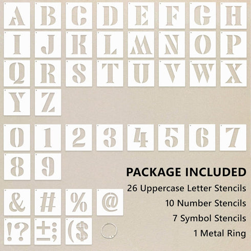 Letter Stencils 4 Inch, 43 Pcs Letter and Number Stencil, Alphabet Stencils Reusable Plastic Drawing Templates Kits with Symbol for Painting on Wo...