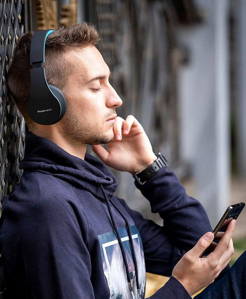 PowerLocus Wireless Bluetooth Over-Ear Stereo Foldable Headphones, Wired Headsets with Built-in Microphone for iPhone, Samsung, LG, iPad (Black/Bl...