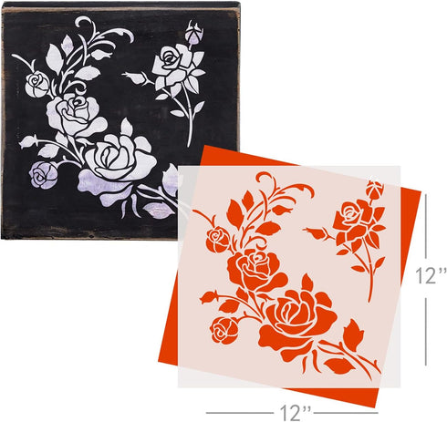 GSS Designs Corner Flower Rose Stencil - Reusable Stencils for Painting on Wood Canvas Wall Furniture - Mylar Stencil for Crafts and Decorations 1...