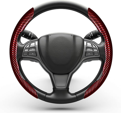 WOCOCN Steering Wheel Cover,Carbon Fiber Car Steering Wheel Cover with Non-Slip Lining,Universal Fit Most of Car Interior Accessories (Bright Red)...