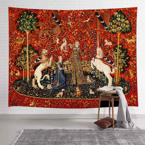 Medieval Lady & Unicorn Tapestry for Bedroom, Living Room, Apartment & Dorm Decor - 80x60 Inches...