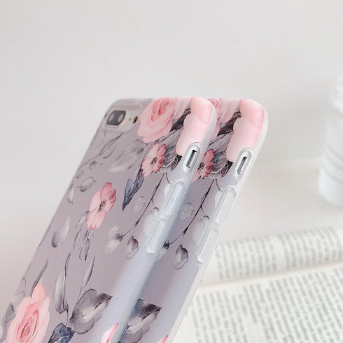 YeLoveHaw for iPhone 8 Plus / 7 Plus Case for Girls, Flexible Soft Slim Fit Full Protective Cute Phone Case Cover with Purple Floral and Gray Leav...