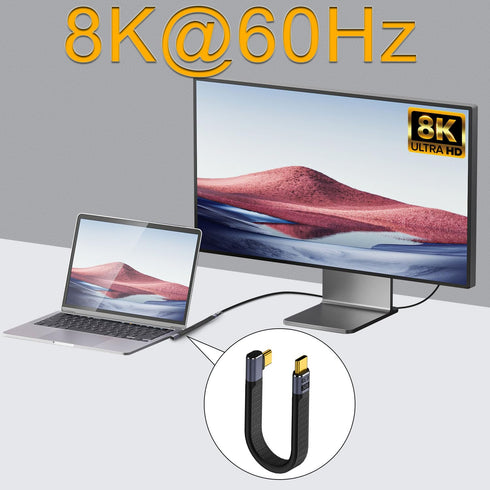 QIANRENON 240W USB4.0 C 90°Angle PD Fast Charging Short Cable 40Gbps Type C 4.0 Male to Right Angle C Male Flat Flexible Data Cable, for Thunderbo...