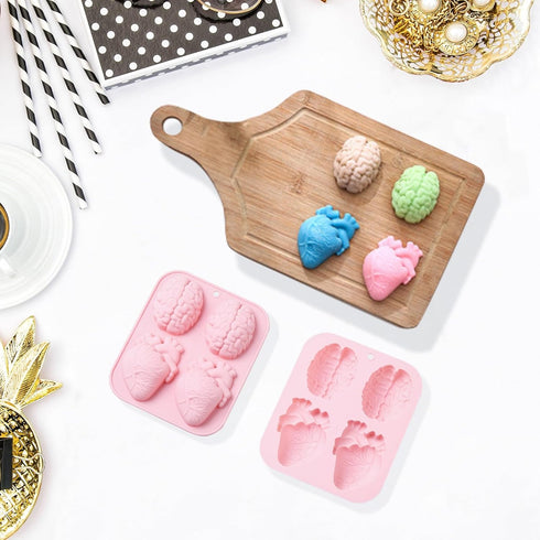 UR URLIFEHALL 2 Pcs Pink Heart Molds Food Grade Brain Fondant Molds Silicone Molds for DIY Chiffon Cake Bakeware...