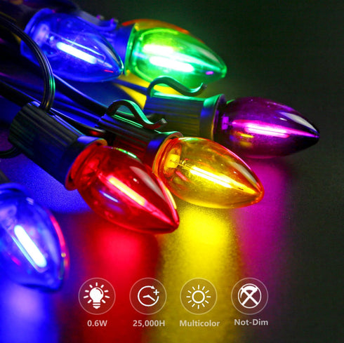 50 Pack C7 LED Replacement Light Bulb, C7 LED Bulbs for Christmas Outdoor String Lights, E12 Intermediate Base, Commercial Grade Holiday Bulbs (C7...