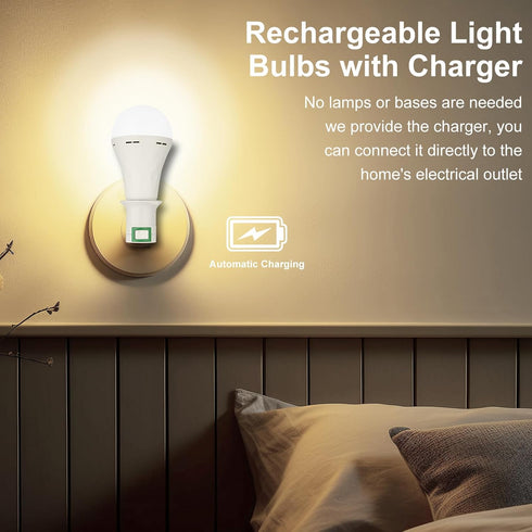 2 Pack Emergency Rechargeable Light Bulbs,Battery Operated Backup Light Bulb 9W E27 8500K 1200mAh White Equivalent Self-charging LED Light Bulbs f...