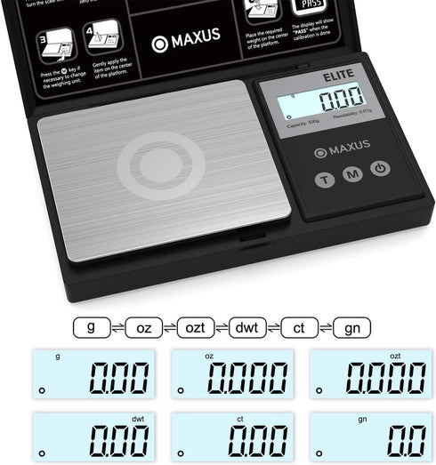 MAXUS Digital Pocket Gram Scale 500g x 0.01g High Precision with Tray, Weighs Small Food, Jewelry, Ounces, Grains, LCD Display, Tare Function...
