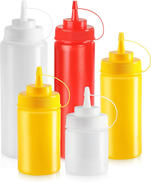 New Star Foodservice 26238 Squeeze Bottles, Plastic, Wide Mouth, 24 oz, Clear, Pack of 6...