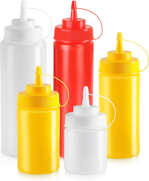 New Star Foodservice 26283 Squeeze Bottles, Plastic, 8 oz, Red, Pack of 6...