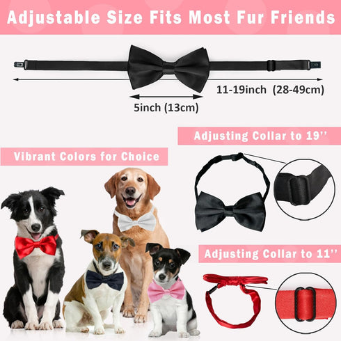 Black Dog Bow Tie, KOOLMOX Adjustable Bow Tie Dog Collar for Medium and Large Dogs Cats Pets Wedding Birthday Graduation Holiday Grooming Cosutmes...