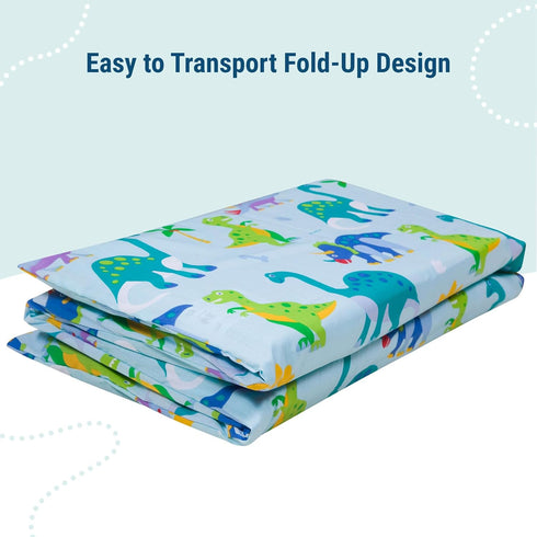 Wildkin Kids Cotton Nap Mat Cover – Soft, Sewn-in Flap, Durable & Fits 1.5" Vinyl Sleep Mats - Dinosaur Land...