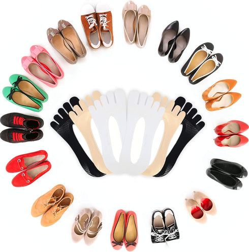 Pangda 6 Pairs Women Toe Socks No Show Toe Separator Full Finger Low Cut Liner Socks with Gel Tab...