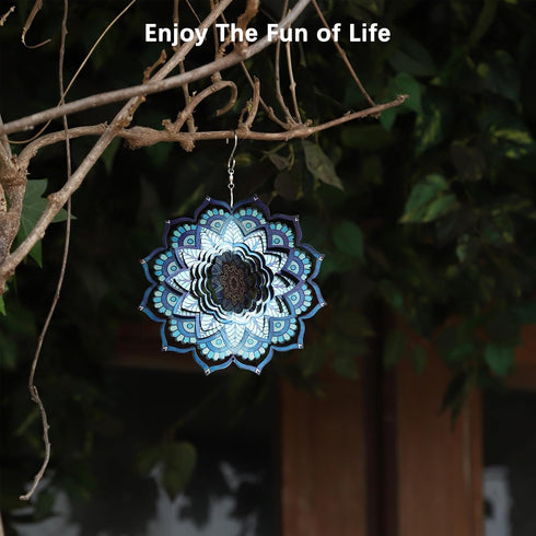 Blue Flower Weathervane 3D Dynamic Art Weathervane Sculpture 12 Inch Metal Wind Spinner Stainless Steel Hanging Wind Chime for Patio, Garden and I...