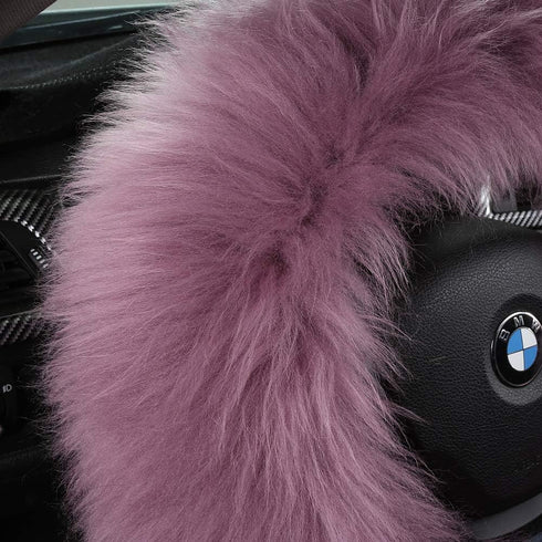 3Pcs Set Fashion Fluffy Fuzzy Wool Fur Soft Car Steering Wheel Cover with Handbrake Cover & Gear Shift Cover for Women/Girls/Ladies Auto Long Wool...