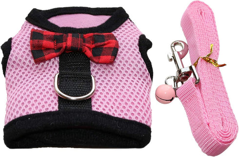 Rypet Small Animal Harness and Leash - Soft Mesh Small Pet Harness with Safe Bell, No Pull Comfort Padded Vest for Small Pet Pink S...