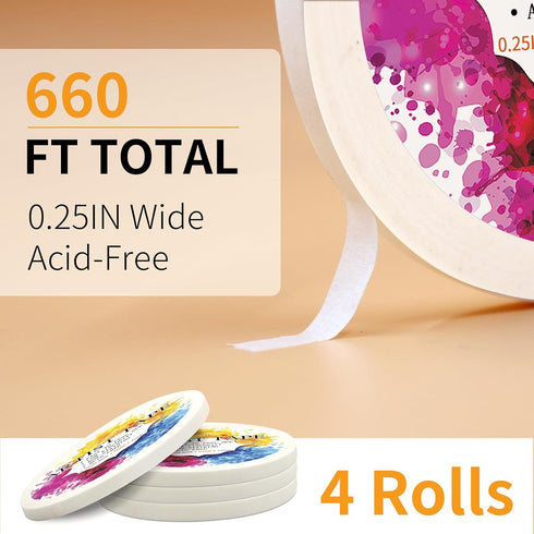 4 Packs White Artist Tape for Watercolor Paper Drafting Art Low Tack Masking Tape Acid Free Painter Watercolor Tape for Painting Canvas Framing, 0...