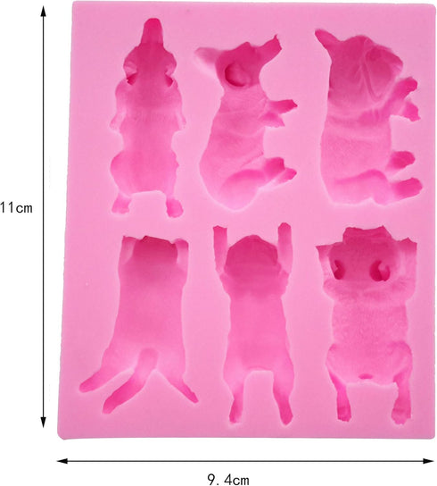 Fewo 6-Cavity Sleeping Dog Corgi and French Bulldog Silicone Mold for Fondant Chocolate Candy Gum Paste Polymer Clay Resin Kitchen Baking Sugar Cr...