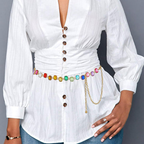 ELABEST Colorful Rhinestone Chain Belt Crystal Waist Belt Statement Diamond Waist Chains for Women...