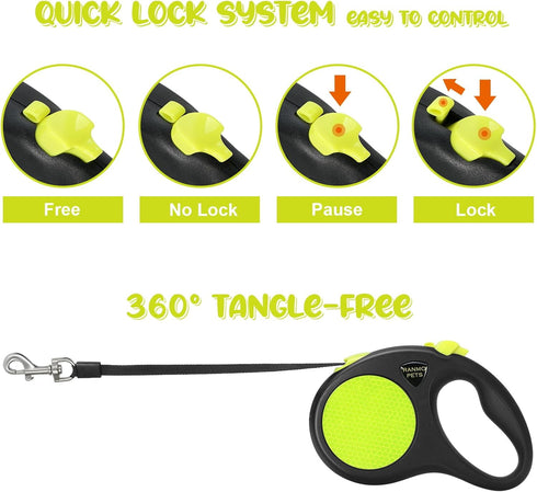 Retractable Dog Leash for Large Dog up to 77 lbs, Nylon casing,16 ft Tape, The Eagle Mouth Bionics Design Rope Outlet and Tangle-Free (Green)...