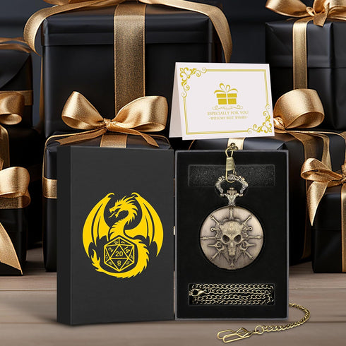 Mini DND Dice Set Steampunk Warlock Pocket Watch Shell Case, 7pcs Polyhedral Metal D&D Dice Set, DND Gifts with Gift Box for Gamer, Role Playing B...