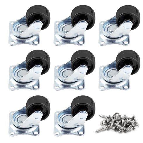 Luomorgo 1 inch Dia Swivel Caster Wheels Rubber Base with Rectangle Top Plate & Bearing Heavy Duty 8pcs...