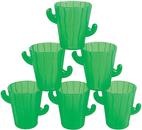 Fun Express Set of 12 Pieces Plastic Cactus Shot Glasses, Each Holds 2 oz, BPA Free Plastic, Fiesta and Cinco de Mayo Party Supplies, Green...
