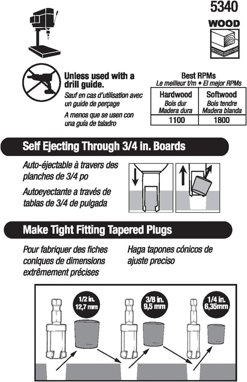 Milescraft 5340 Plug Cutter Set, 3-Piece...