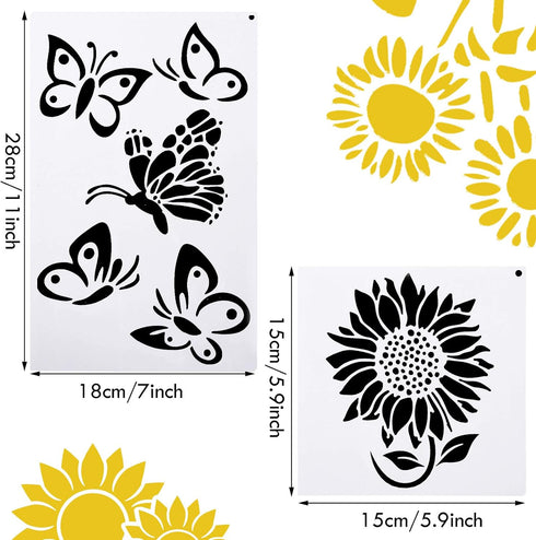 8 Pieces Sunflower Butterflies Painting Stencils for Painting on Wood Flower Butterfly Stencil Kit for Painting on Wall Canvas You are My Sunshine...