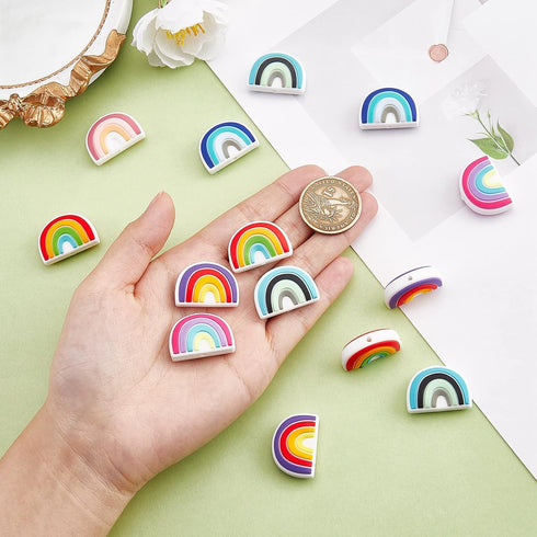 18Pcs 6 Colors Rainbow Silicone Beads Bulk Rainbow Loose Spacer Beads Charm Color Silicone Beads Kit for DIY Necklace Bracelet Earrings Keychain C...