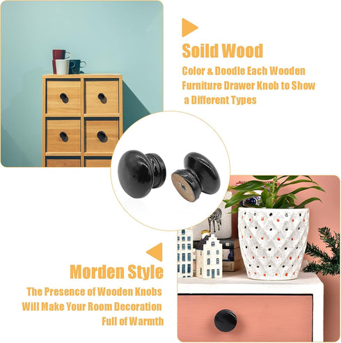 16PCS Wood Black Drawer Knobs, 1-3/8 Inch Mushroom Shape Wooden Cabinet Furniture Knobs Pulls Handles for Home Office Wardrobe Dresser Storage Cup...